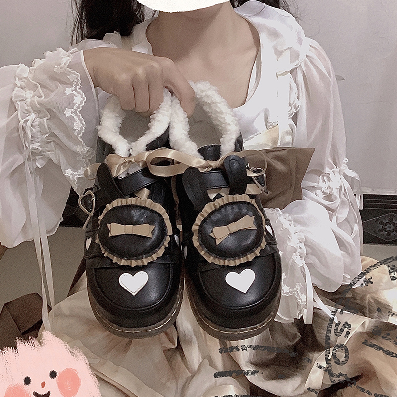 

Lolita Rabbit Ear Style Retro Bow Anime Goth Cosplay Shoes Belt Jk Uniform Female Student Sweet Kawaii Girls 95iy