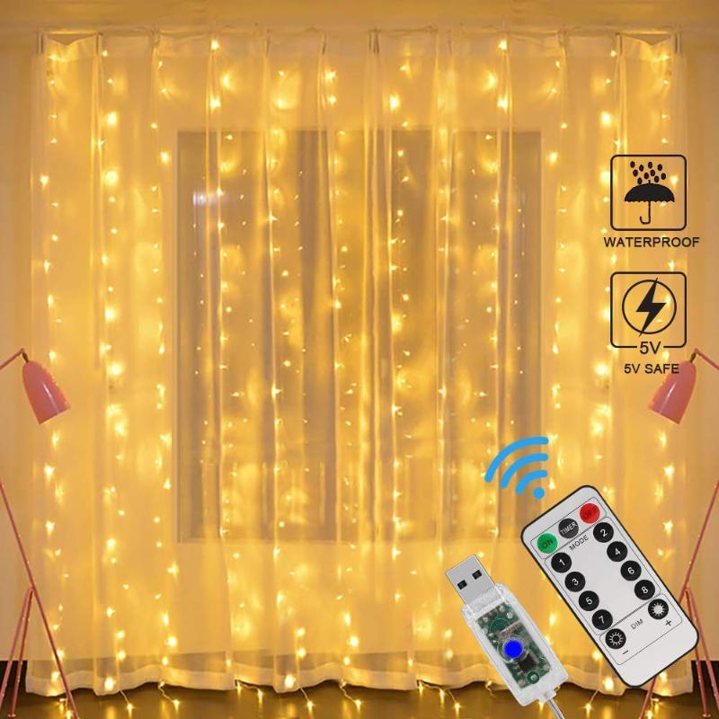 

3x1M/3x2M/3x3M LED Copper Wire Icicle String Lights USB Fairy String Lights Garland For Xmas Wedding Party Curtain Garden Decor