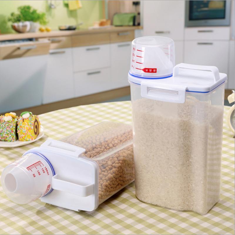 

Storage Bottles & Jars Japanese Style Rice Bucket Sealed Kitchen Miscellaneous Grain Tank Household Metering Portable 4 Catties Large Capaci