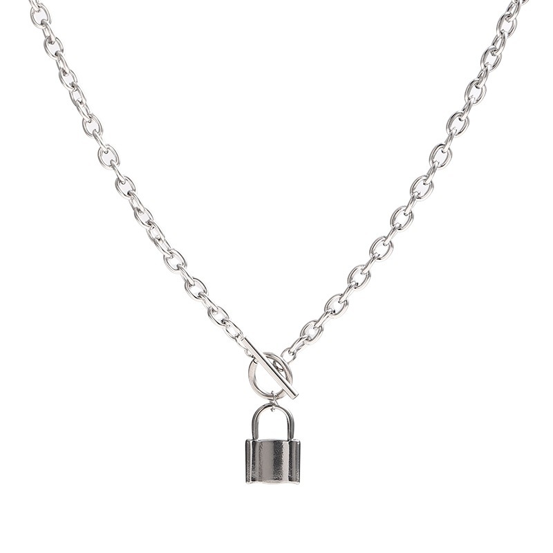 

Layered Chain Necklace Chains Lock Pendant For Women Punk Choker Padlock Goth Jewelry Accessories