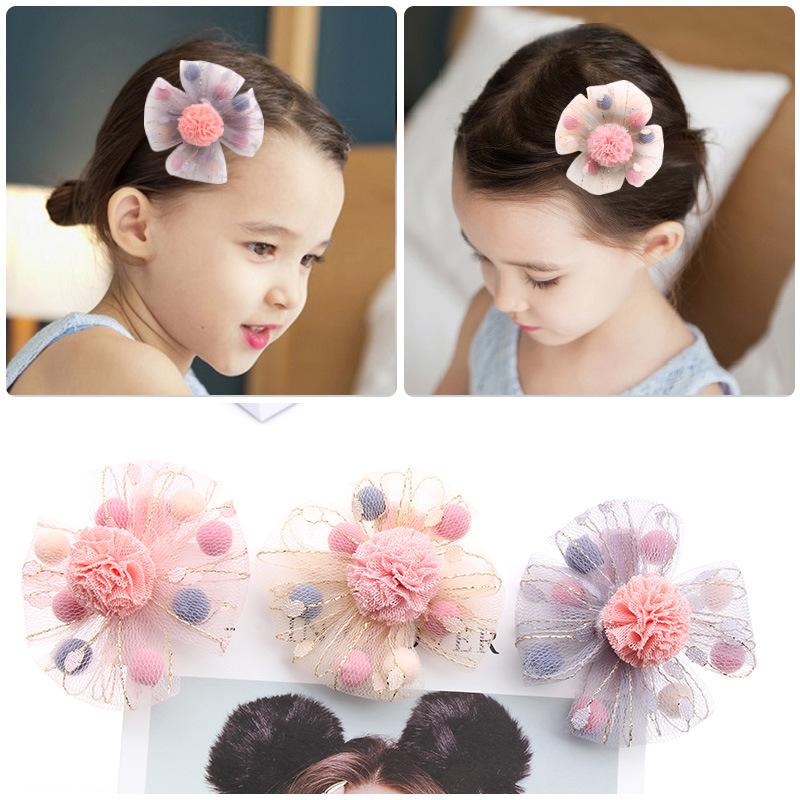 

WYYNIY Creative children's hairpin princess super fairy head flower jewelry net yarn ball girl headdress hairpin side clip, V1