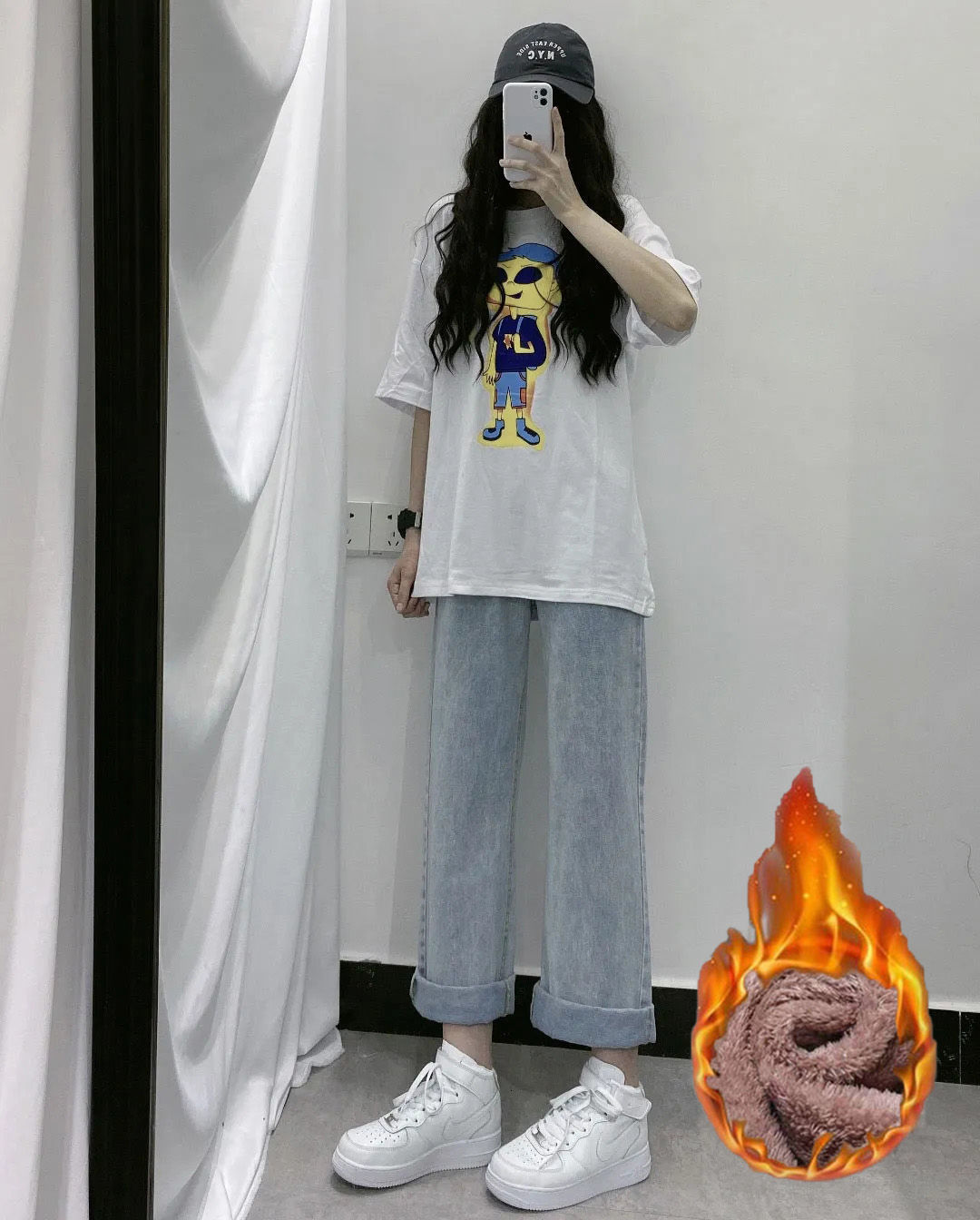 

2021 New Winter Wool Woman Long Women's Pants Down Streetwear High Waist Warm Breeches Clothes Loose Leg Jeans Fryh, Light blue