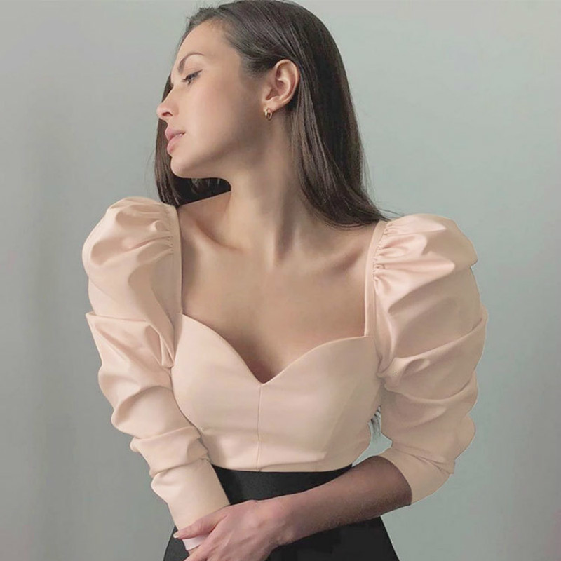 

2021 New Spring Autumn Vintage Square Collar Casual Women's Shirts Solid Long Sleeve Tops Fashion Polyester V1mt, Pink