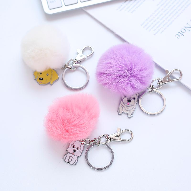 

Keychains Selling Key Chain Candy Color Dog Ring With Fashion Pom Fur Ball Gift For Girfriend KC004