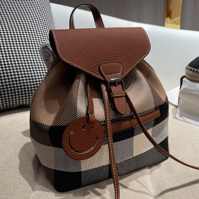 

Women Backpack Shoulder Bag Check Canvas Backpacks Plaid Drawstring Patchwork Color School Bags Classic Handbag Free Shippin