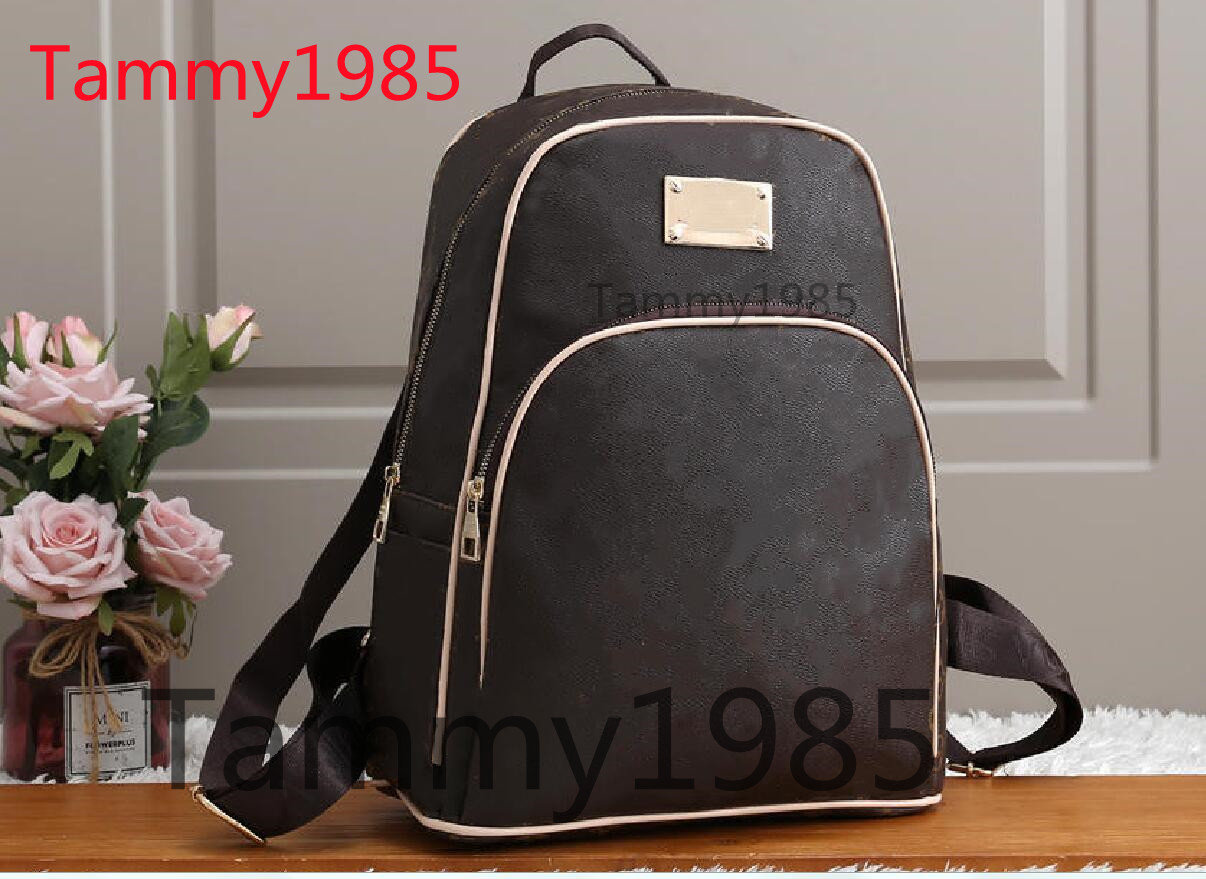 

3 colors School Backpacks Classic Fashion Bag Women Men Leather 28cm Backpack Duffel Bags Unisex ShoulderBags Handbags Purses Tote, Brown flower