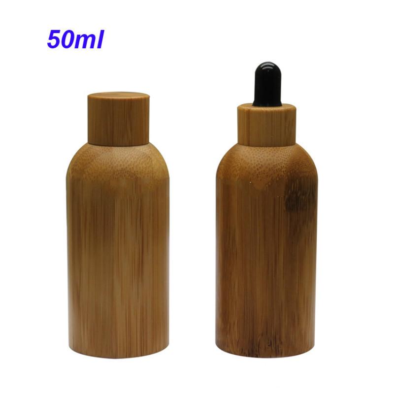 

50ML Natural Bamboo Essential Oil Empty Cosmetic Dropper Bottle with Glass Pipette Makeup Glass Containers Wood Cap