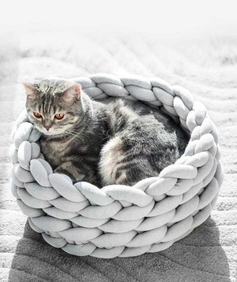 

Drop Shipping Handmade Knitted coarse Wool Pet Cat bed Cushion Couch Winter Warm Bed Dog House Plush Cozy Nest Mat Puppy Pad