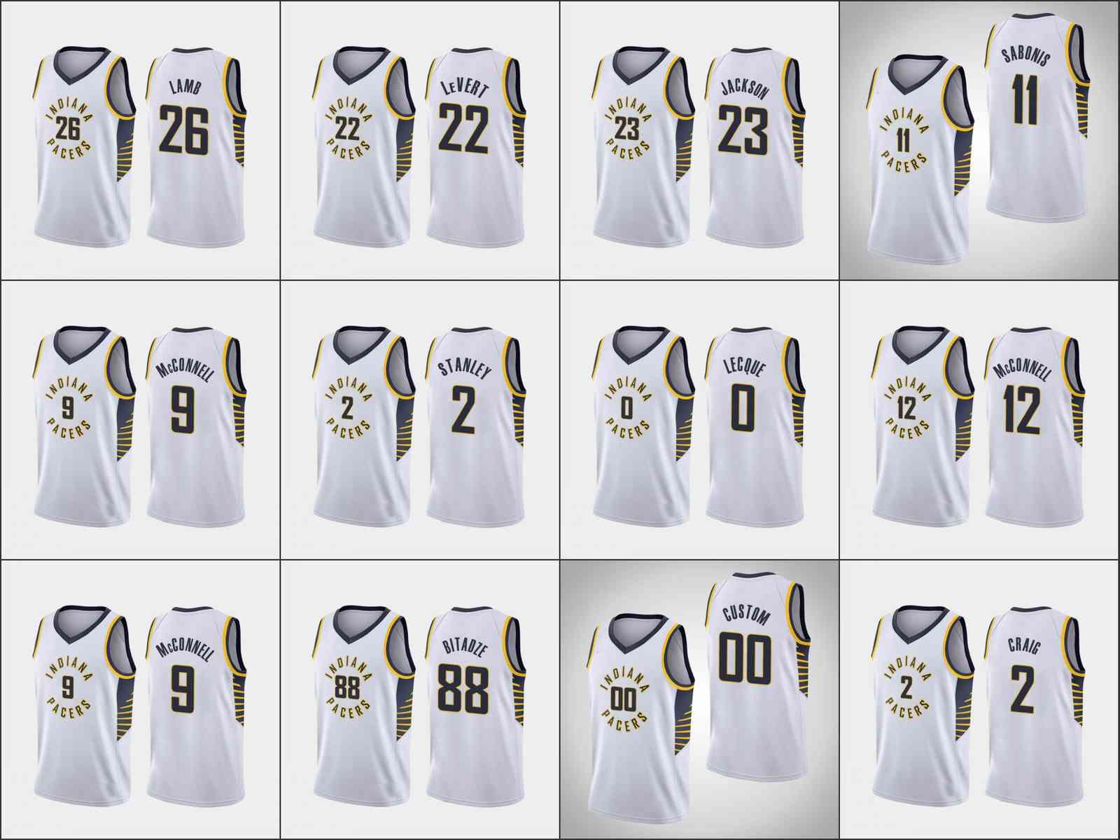 

Indiana's Pacers's Men Cassius Stanley Domantas Sabonis T.J. McConnell Torrey Craig Jeremy Lamb Custom Association White Jersey, Black;red