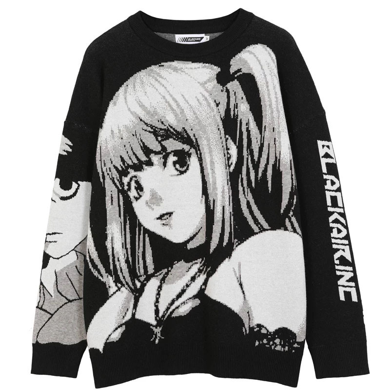 

men's hoodies & sweatshirts homens hip hop streetwear harajuku camisola anime menina de malha casual vintage japonÃªs oversized feminino, Black