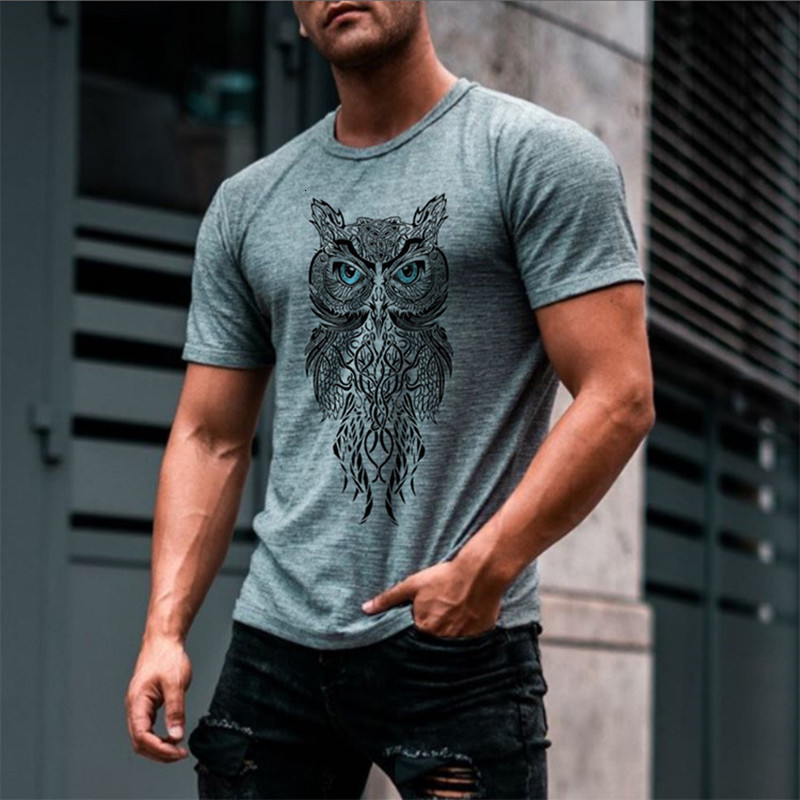 

Men's Vintage Oversized Short Sleeve t Shirts 2021 Summer New Fashion Harajuku Owl Graphic Printed o Collared T-shirt Among Us Dzvx, Photo color