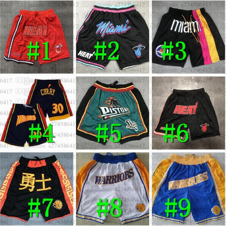 

MEN JUST DON Shorts Edition Retro Mesh Miami Heat Stitched JUST DON Pocket Basketball Shorts Stitch City Teams Name & Year Id Tags, Black