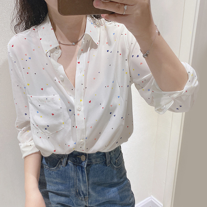 

2021 New Incio Do Outono Feminino Camisa Branca 100% 18mm Seda Senhoras Colorido Aquece Manga Longa Escritrio Trabalho Blusas Bolso Topos Ro, Black