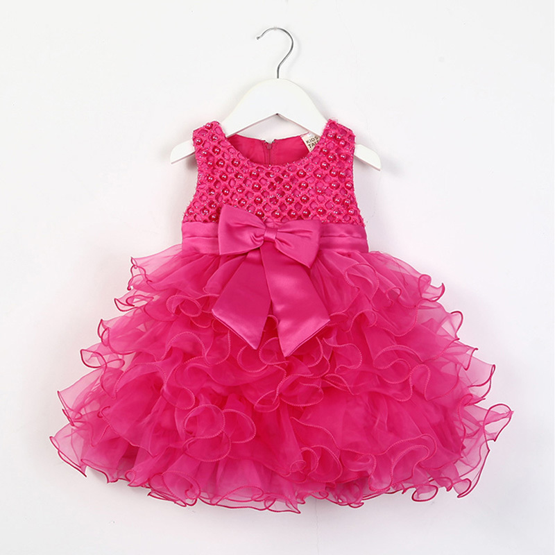 

2021 New Crystal Bead Girl Fashion Cute Summer Lace Bow Baby Flower Princess Wedding Es 9-24 Months 2qcf, As picture