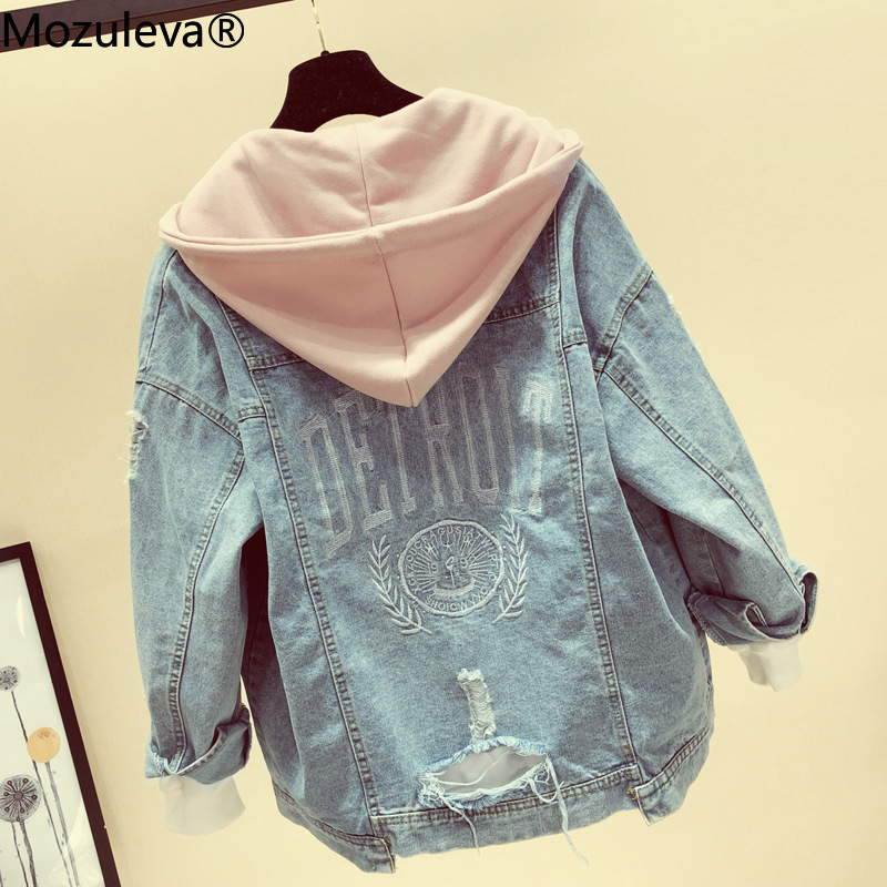 

Mozuleva Jeans Coat Women Spring Autumn Korean-style Loose-Fit Plus Size Hooded Versatile Tops and Jacket, Pink