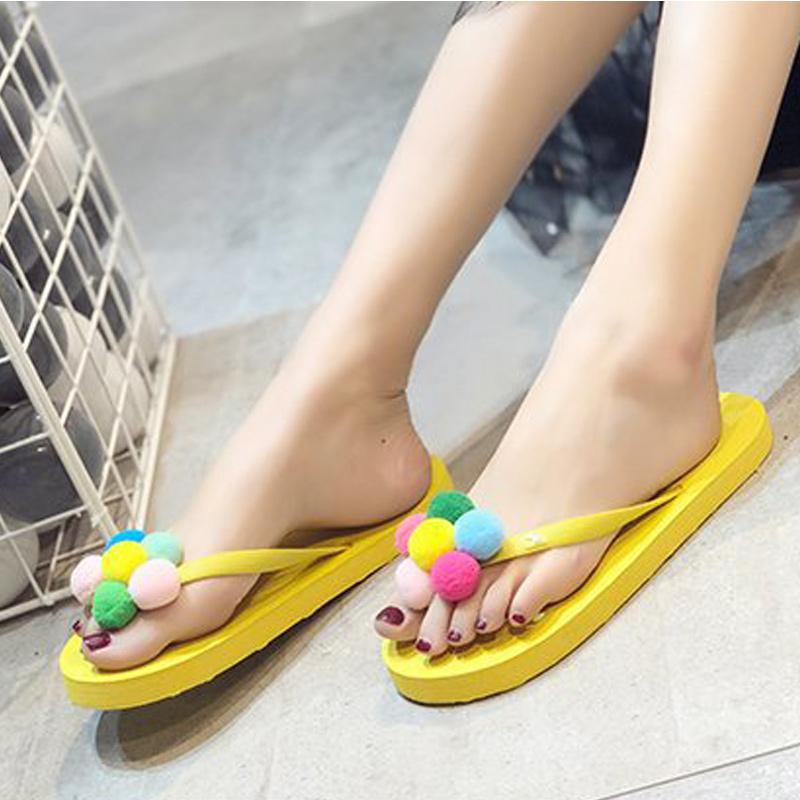 

Summer Woman Clip Toe Slippers Solid Flat Flower Decoration Non Slip Flip Flops Casual Beach Females Shoes 2021 New Comfortable, Be1