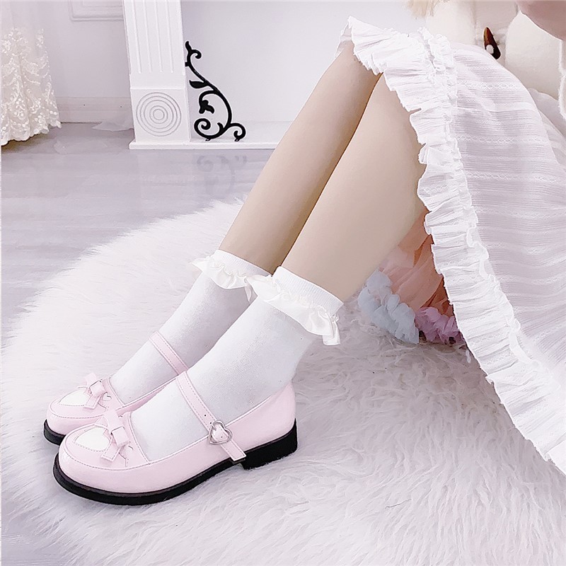 

Sweet Buckle Heart Girls Kawaii Tea Beautiful Japanese Party Anime Lolita Shoes Harujuku Jk Women's Uniform Mid-heels S99q, Mid heel two cm
