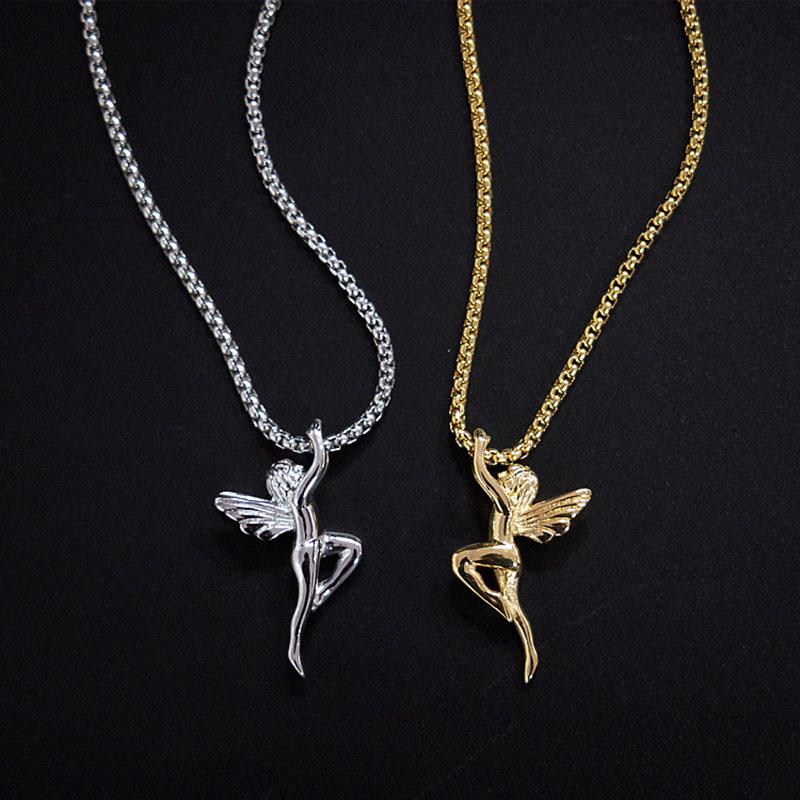 

Pendant Necklaces Hiphop 3D Baby Angel Cupid Stainless Steel Necklace Gold Color Link Chain Jewelry Unisex
