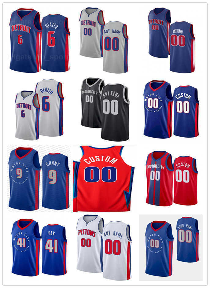 

75th Mens Womens Youth Detroit's Pistons's Jerami 9 Grant Josh 20 Jackson Saddiq 41 Bey Hamidou 6 Diallo Custom Basketball Jersey, Black;red
