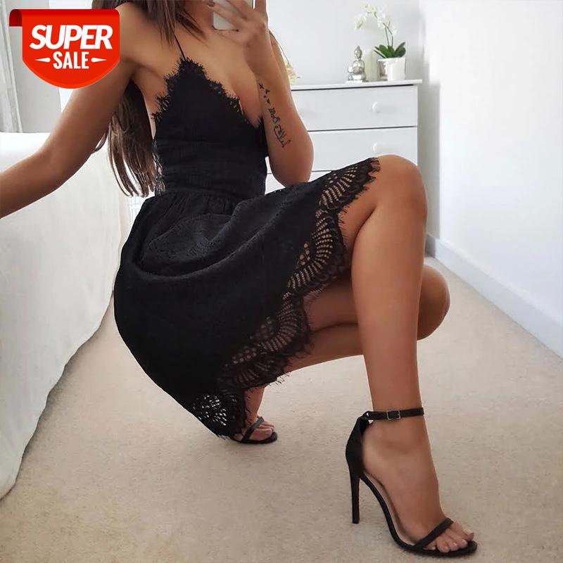 

Backless Spaghetti Strap Sexy Lace Dress Women Sleeveless V-Neck Loose Summer Dress Cotton Black Elegant Party Dresses #3G9K, Black;gray