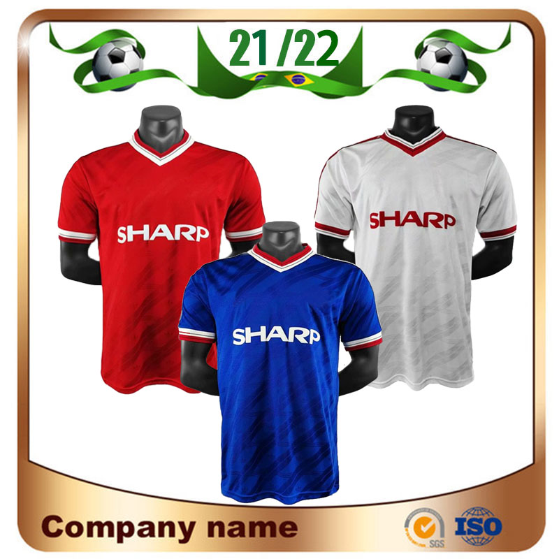 

1986 Retro version Manchester Soccer Jerseys 86 Home Red Beckham Cantona Giggs Solskjaer Classic BRUCE Shirt AWAY 3rd Football uniform, 1986 3rd blue