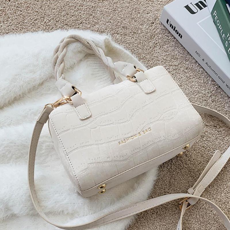 

Stone pattern Weave Tote bag 2021 Fashion New Quality Matte PU Leather Women's Designer Handbag Casual Shoulder Messenger Bag, Black