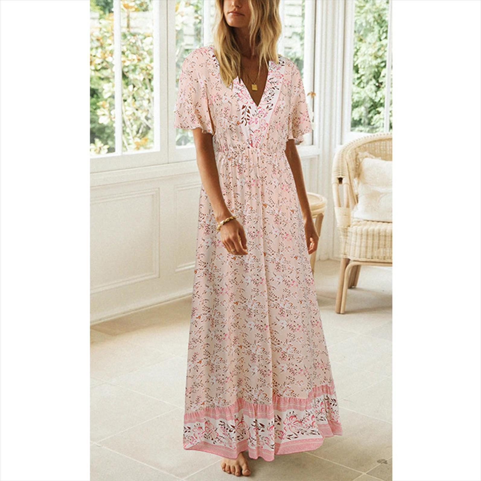 

bohemian floral printed plus size women dress v neck short sleeved summer, Black;gray