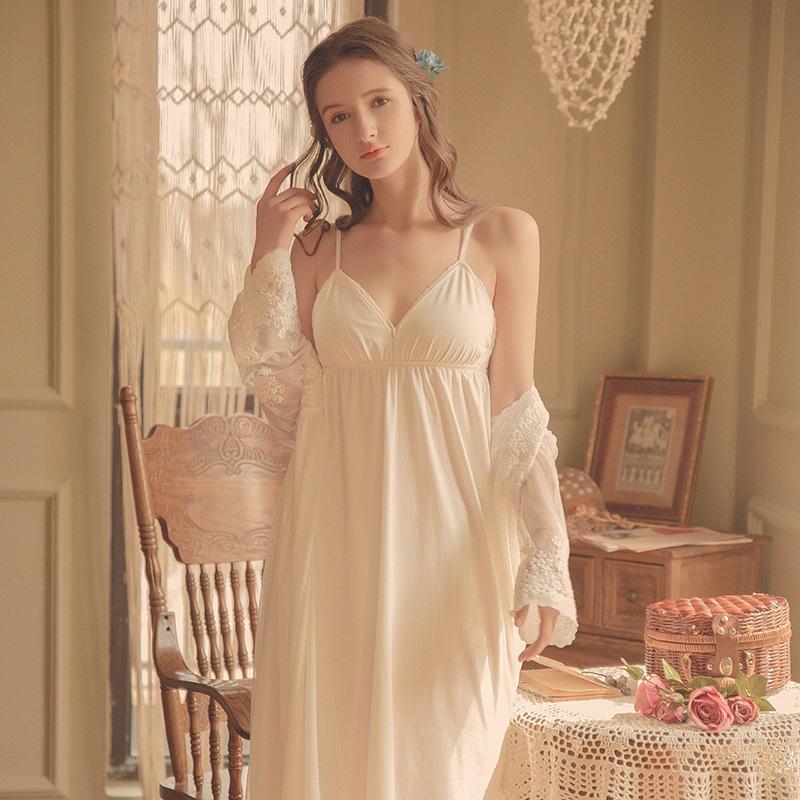 

Women' Sleepwear Vintage Night Gown And Robe Sets For Women Sexy Lace Princess Fairy Nightwear Dress Victorian Nightgown Lounge Set, White