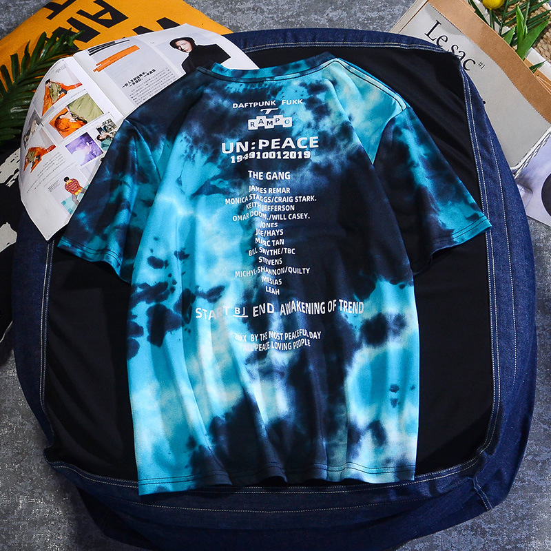 

QNPQYX New Harajuku T Shirt Tie Dyed Men's T-Shirt Summer Short Sleeve O-Neck Oversize Tops Tee Shirts, Blue