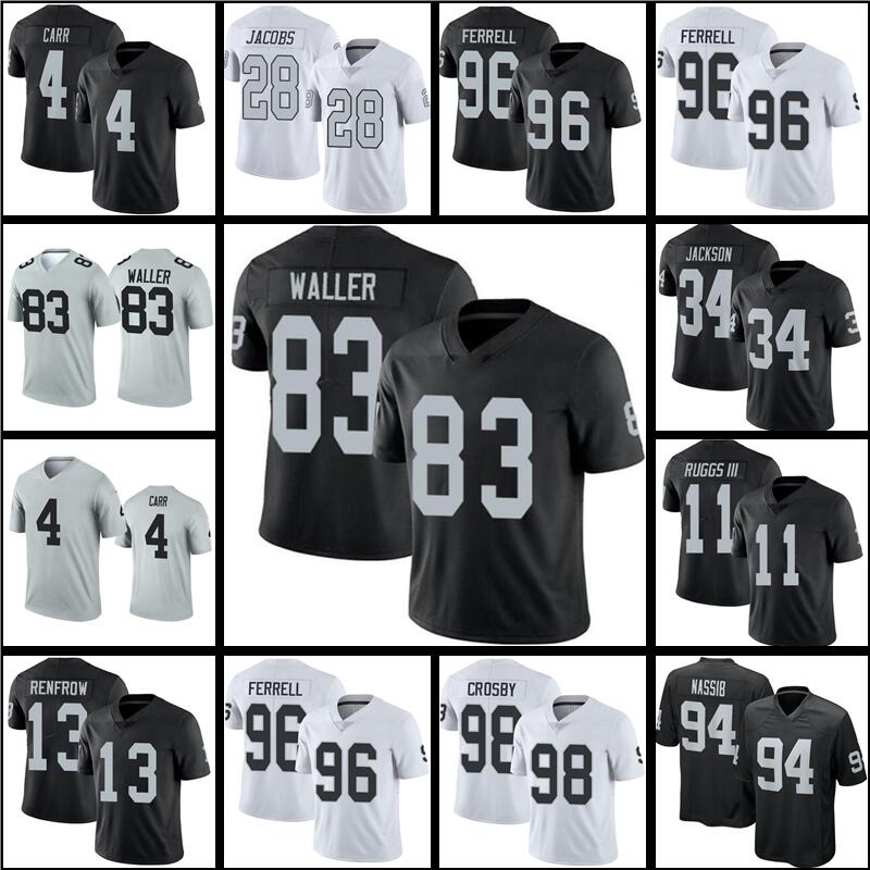 

28 Josh Jacobs 4 Derek Carr 83 Darren Waller Jersey 98 Maxx Crosby 94 Carl Nassib 34 Bo Jackson 11 Henry Ruggs III Trevon Renfrow Football men women youth kids, Men jersey