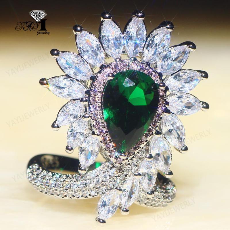 

Wedding Rings YaYI Jewelry Princess Cut 17CT White Pink Green Zircon Silver Color Engagement Lovers Heart Valentine's Day Girls Ring