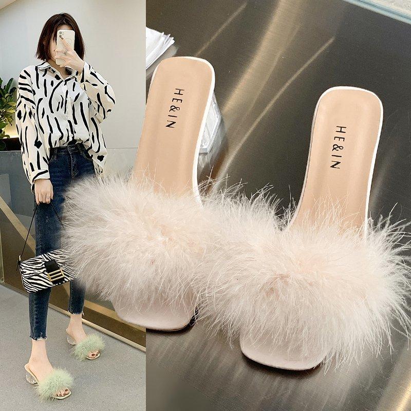 

Dress Shoes Women's Sandals Summer High-heeled Women 2021 Korean Fashion Female Students Thick Heeled Hairy, Black