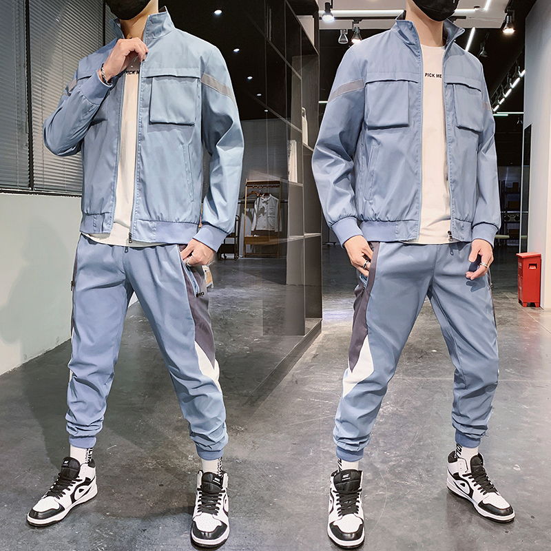 

New Tracksuit Men Sweat Suit 2021 Fitness Spring Autumn Jackets+ Casual Mens Sportswear Two Piece Pants Set Streetwear Iiui Cuk3, Blue