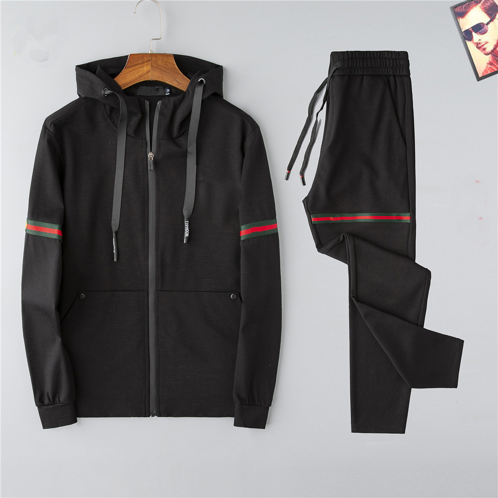 

2021 pure cotton sports suit for men spring and autumn thin casual standing collar sweatshirt jacket sportswear two sets -3XL#T06, Gray