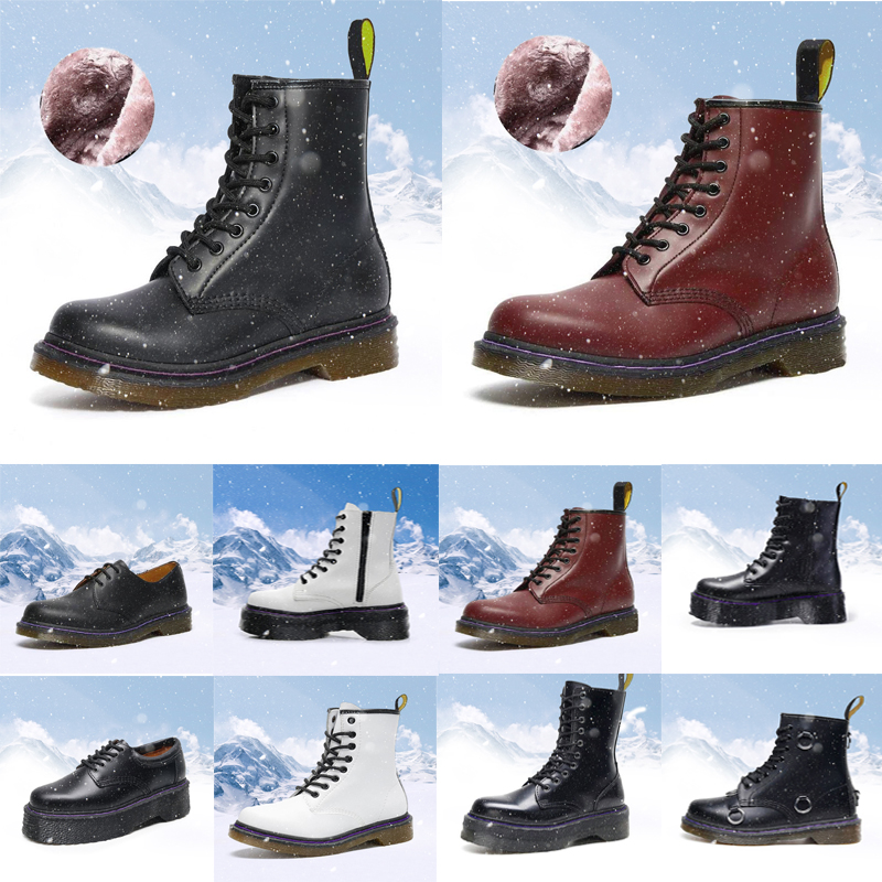 

2022 Men Women Boots Black White Red doc booties fur leather winter BOOT platform EUR 35-45