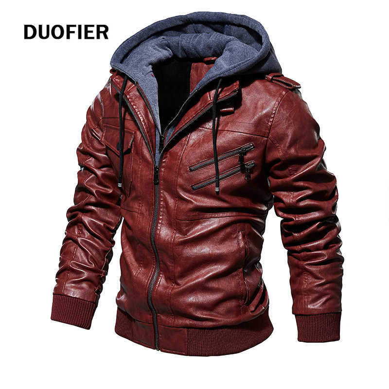 

Men's Leather Jacket Autumn Winter Hooded Fur Lined Coat Man Thick Bomber Jacket With Hood Plus Size Vintage Coat Men Jackets 210603, Ddt14 brown