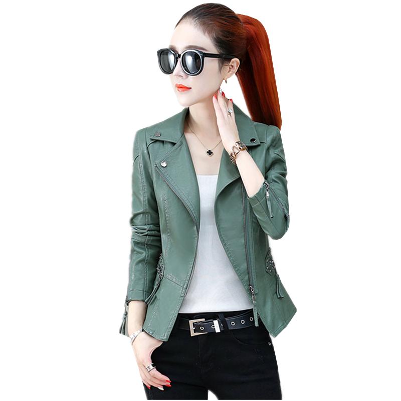 

Women's Leather & Faux 2021 Spring Autumn Short Jacket Women Korean Casual Pu Coat Plus Size Locomotive Tide D3335 3XL, Black