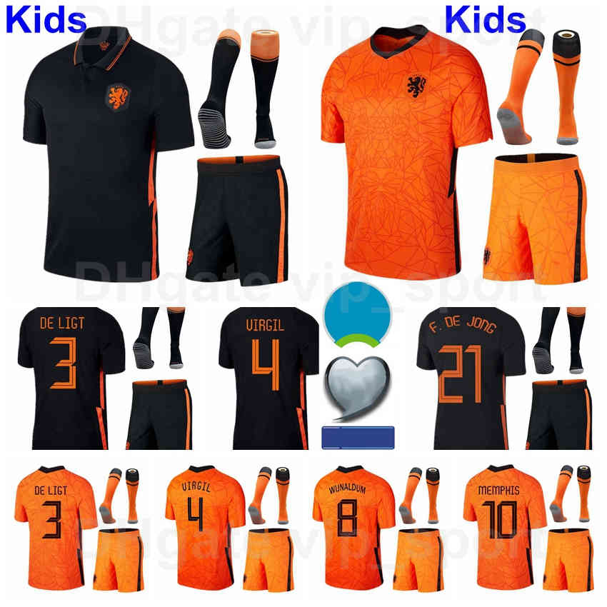 

Europa Cup Youth Netherlands Jerseys Soccer Socks Set DE JONG VIRGIL MEMPHIS WIJNALDUM KLAASSEN PROMES ROBBEN Van Persie Kid Holland Football Shirt Kits, Kids black