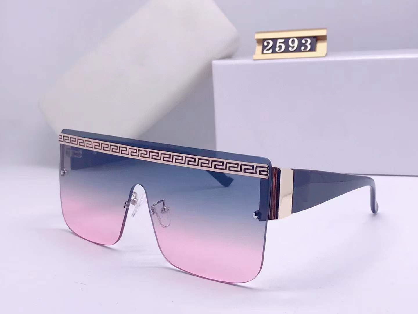 

Oversized Rimless Sunglasses Women Big Shades Fashion High Quality Men Square Sun Glass Female Metal Gradient Shades UV400 2220, White;black