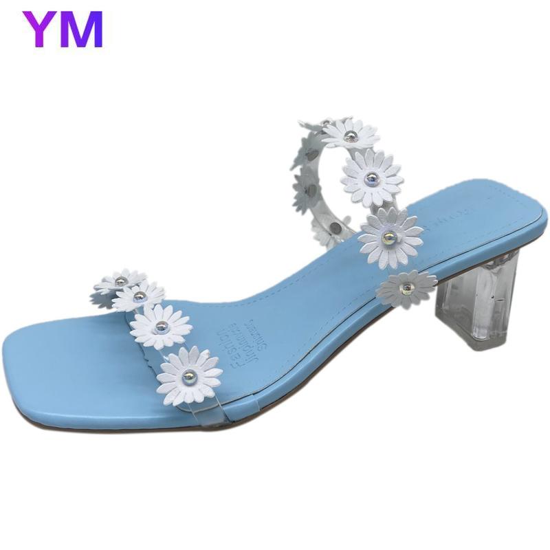 

Dress Shoes Bohemia 2021 Summer Sexy Women Sandals Party Beach Clear Heels Floral Zapatillas Mujer Casa Sapatos Femininos, Black