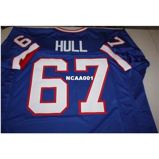 

001 KENT HULL #67 SEWN STITCHED HOME RETRO JERSEY AFC CHAMPION Full embroidery College Jersey Size S-4XL or custom any name or number jersey, Blue