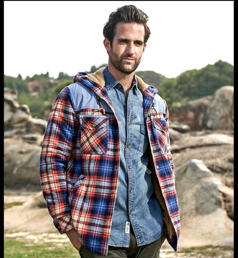 

Men's Casual Shirts Brand Retro Shirt Thickened Warmth Fleece Plaid Winter Jacket Cotton Camisa Masculina Fashion Gentleman, Button red coffee