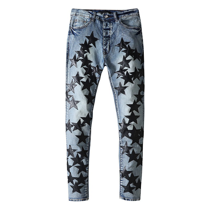 

2021 Luxury Designer Mens Jeans European and American High Street Fashion Brand Yellow Mud Wash Water Blue Retro old knee Knife Cut Hole Scarf Applique Slim For Men, Customize