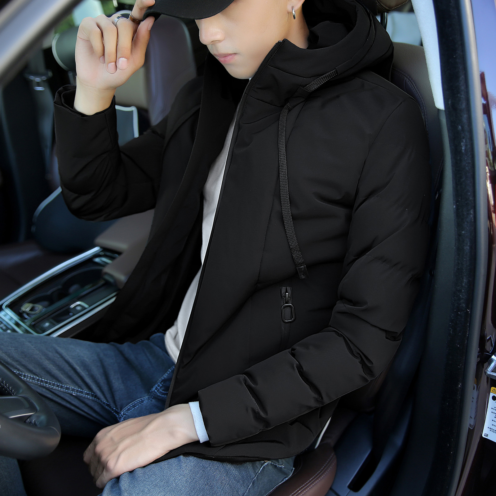 

2021 New Winter Men Solid Bright Color Hooded Parkas Fashion Windproof Coat Mens Streetwear Cotton-padded Jacket Man Clothes A5c2, Red