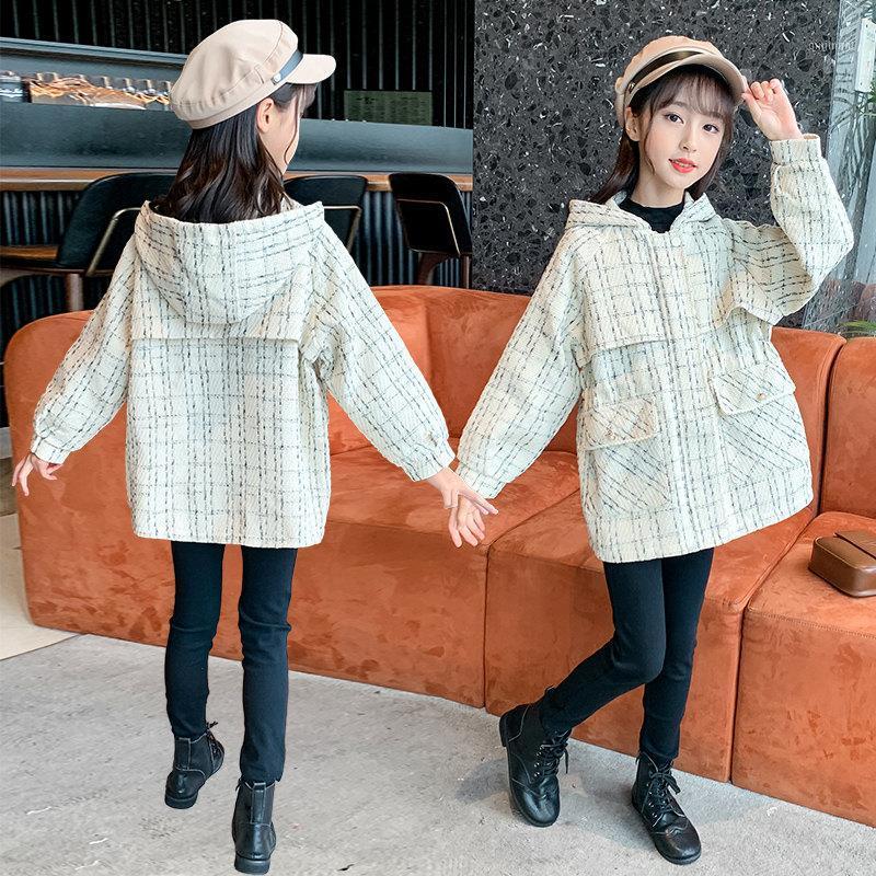

Coat Spring Autumn Children Korean Cargo Jacket Fashion Kids Girls Trench Hooded Outerwear Princess Casual Clothes For Teen Girl, Blue;gray