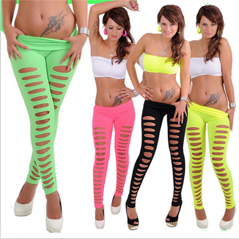 

Women's Leggings Woman Casual Legging Candy Color Front Hole Elastic, Orange