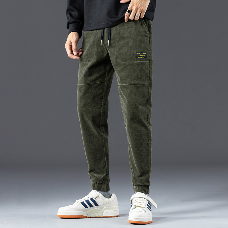 

2021 New Newly Korean Style Fashion Men Jeans Loose Fit Spliced Designer Corduroy Casual Cargo Pants Streetwear Hip Hop Joggers Trousers Sus, Gray