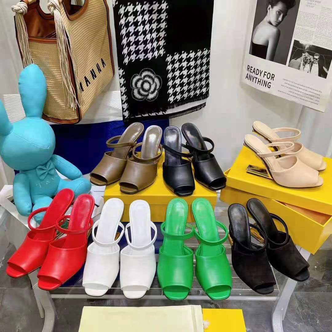 

European Roman women's high-heeled slippers unique special-shaped heel design sexy multi-color banquet women Sandals Size 35-41, Red