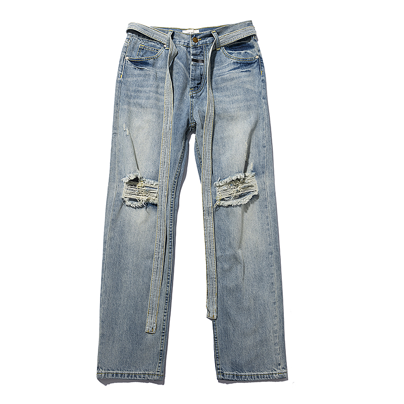 

trend streets sixth season Mens Fashion Washing Jeans Casual Denim Pants Distressed Slim Stretch Cowboy Biker Hip Hop Street Male Jeans god, Blue