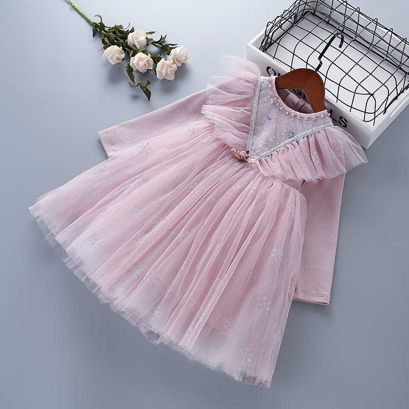 

3-7 years High quality girl clothes autumn fashion casual pink blue lace mesh kid children princess dresses 210615